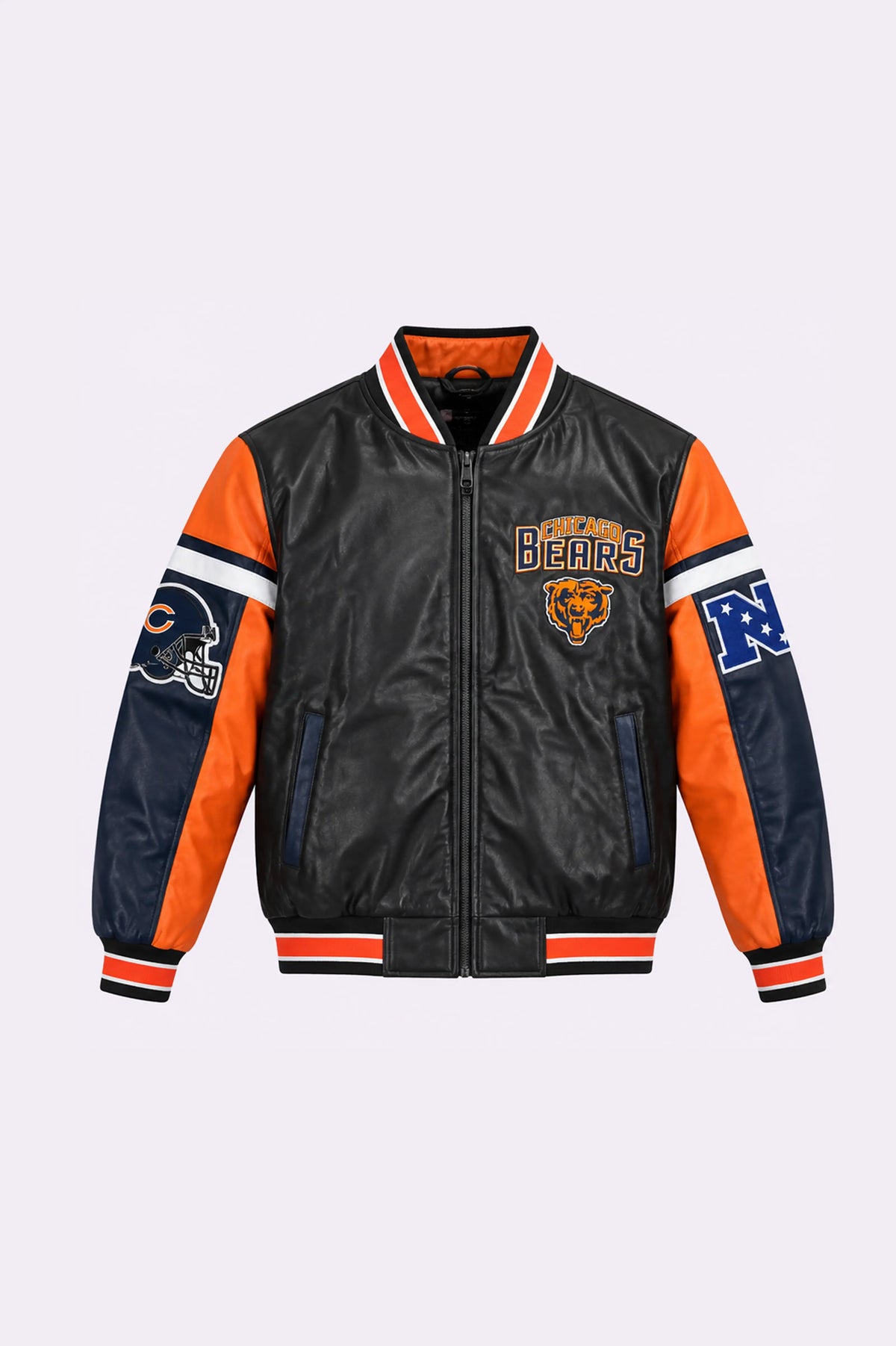 Chicago Bears Black Leather Jacket - front view