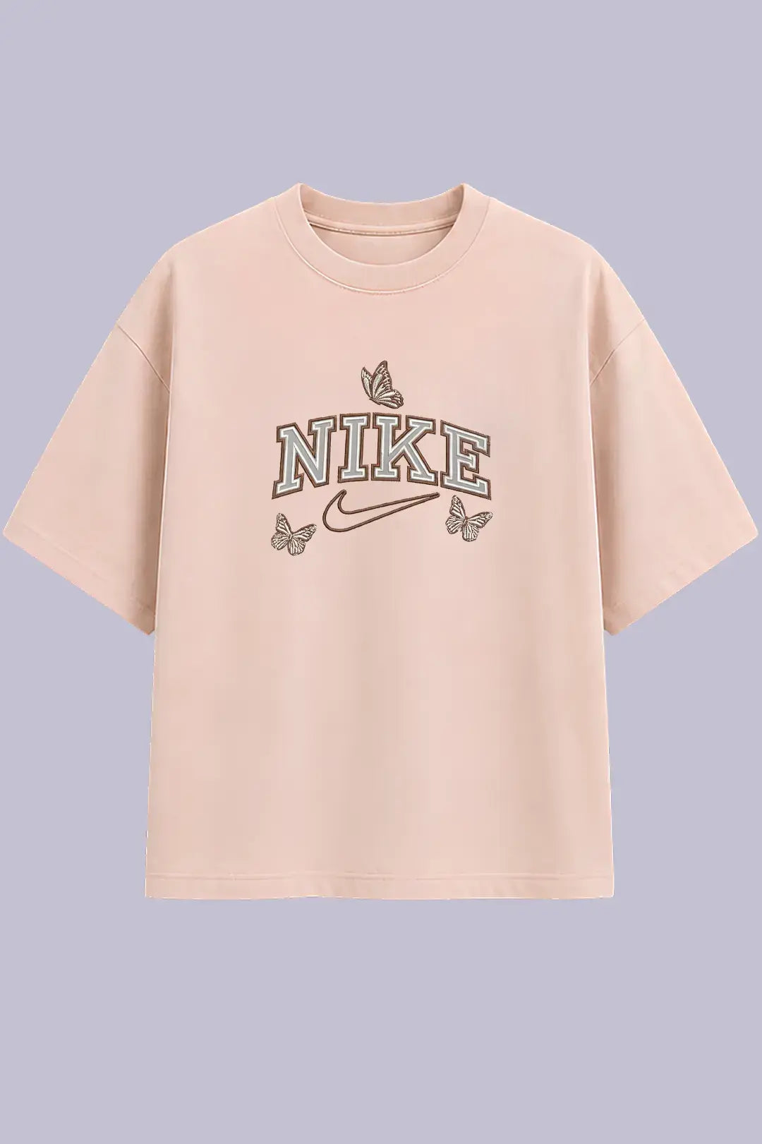 Nike Butterfly Embroidered Beige Oversized T-Shirt