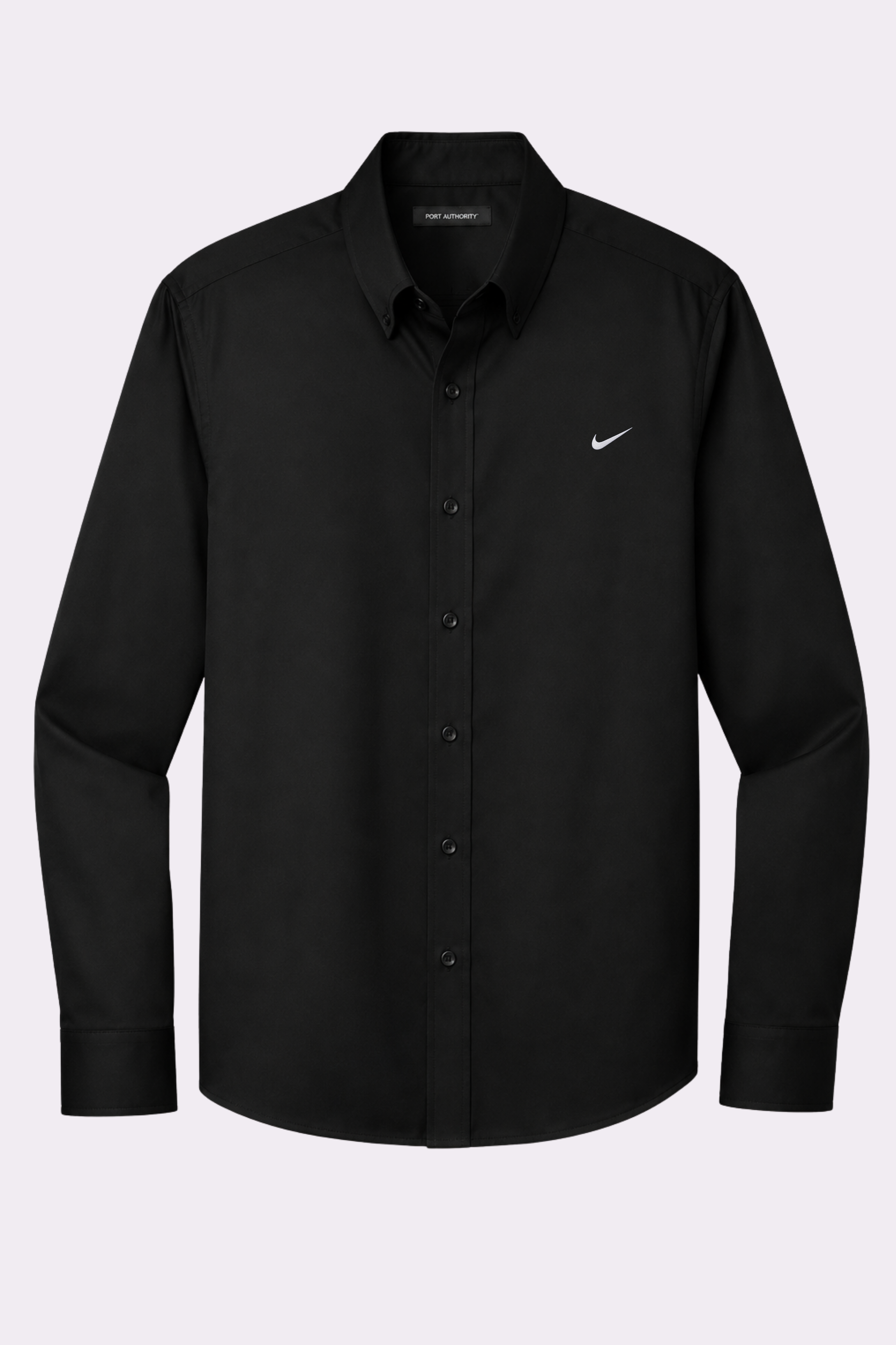 Men's Black Embroidered Swoosh Button-Down Shirt