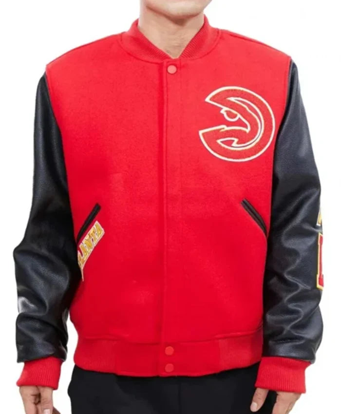 Atlanta Hawks Red And Black Letterman Varsity Jacket