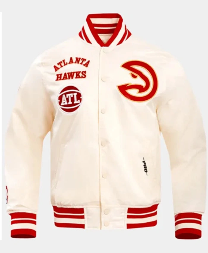 Atlanta Hawks Retro Classic Rib OFF-White Varsity Jacket