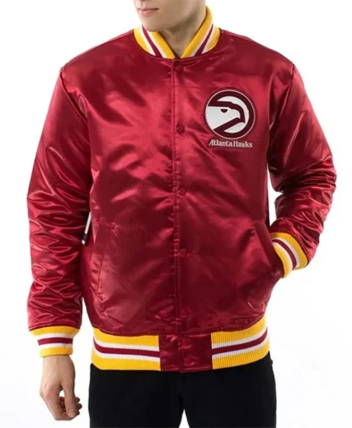Atlanta Hawks Throwback Wordmark Red Varsity Jacket
