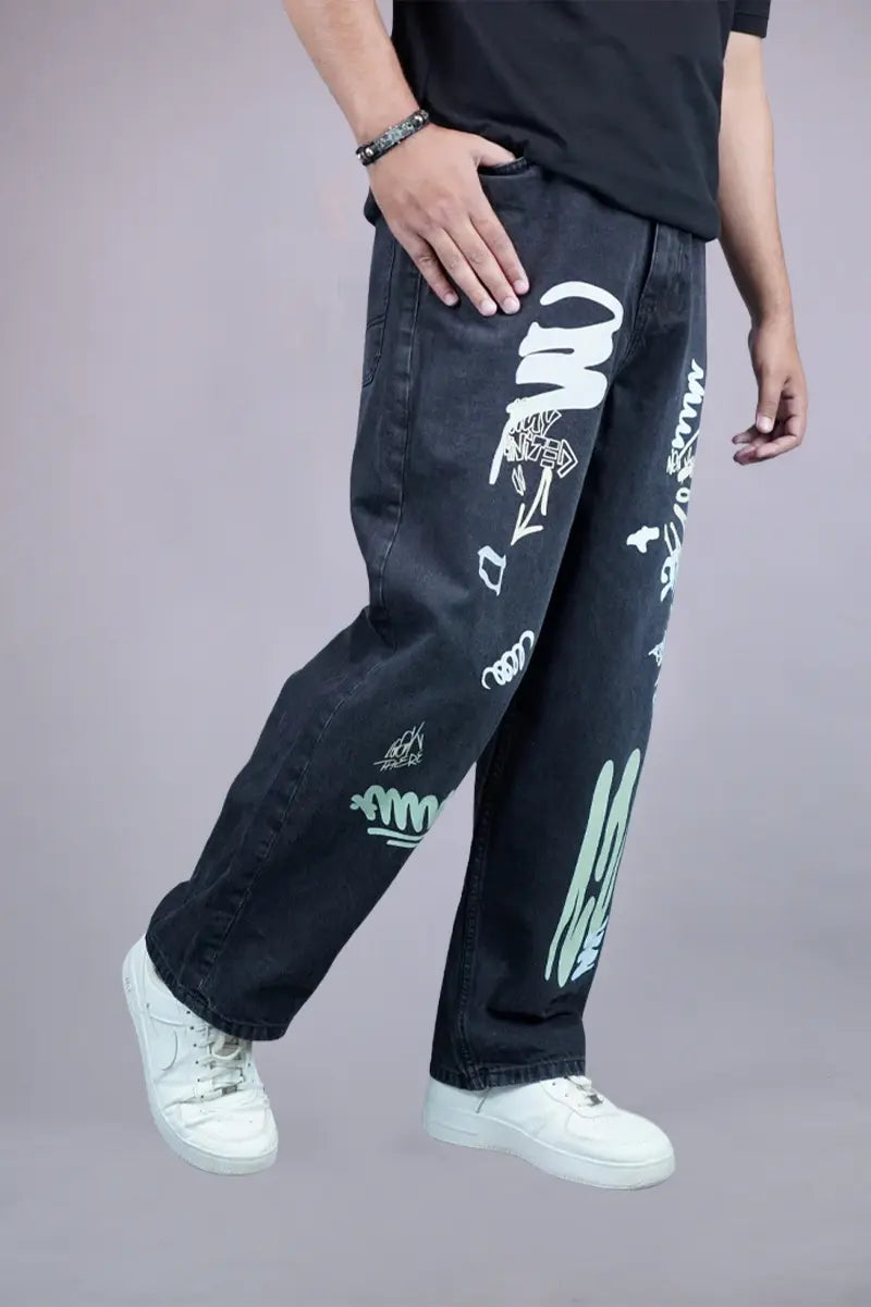 Black Graffiti Baggy Jeans