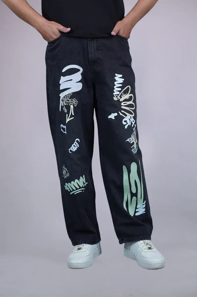 Black Graffiti Baggy Jeans