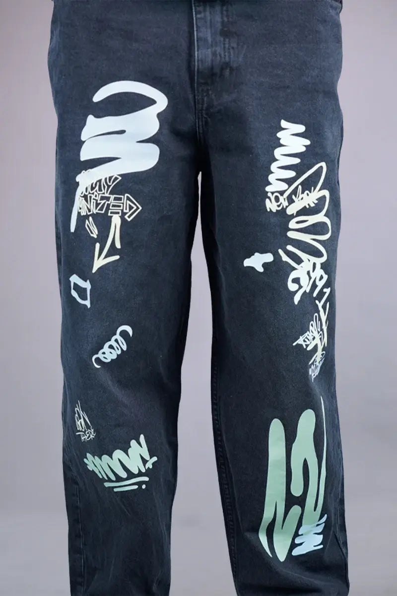 Black Graffiti Baggy Jeans