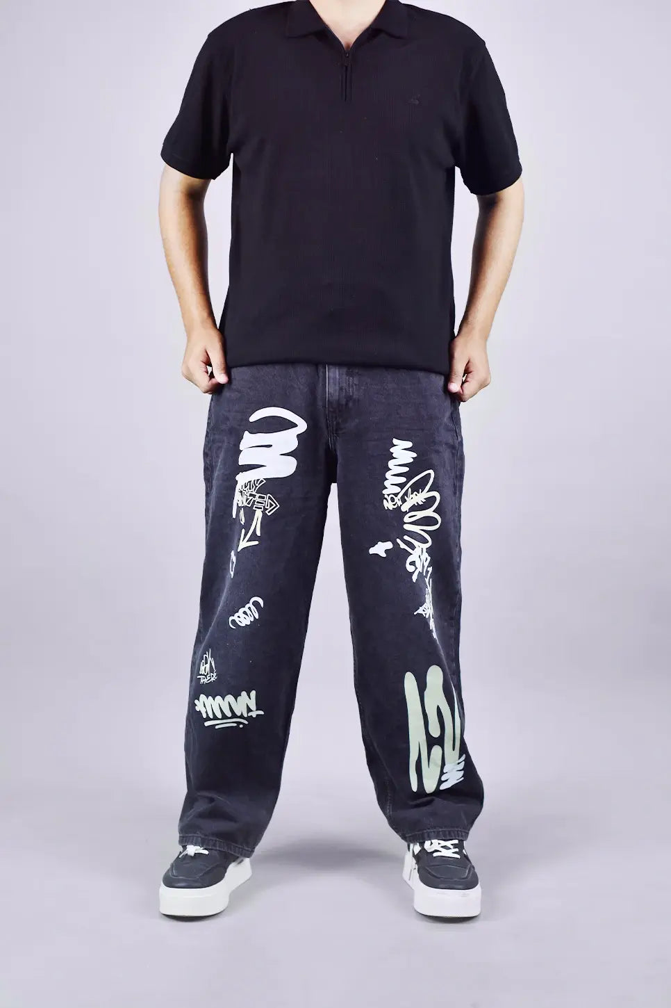 Black Graffiti Baggy Jeans