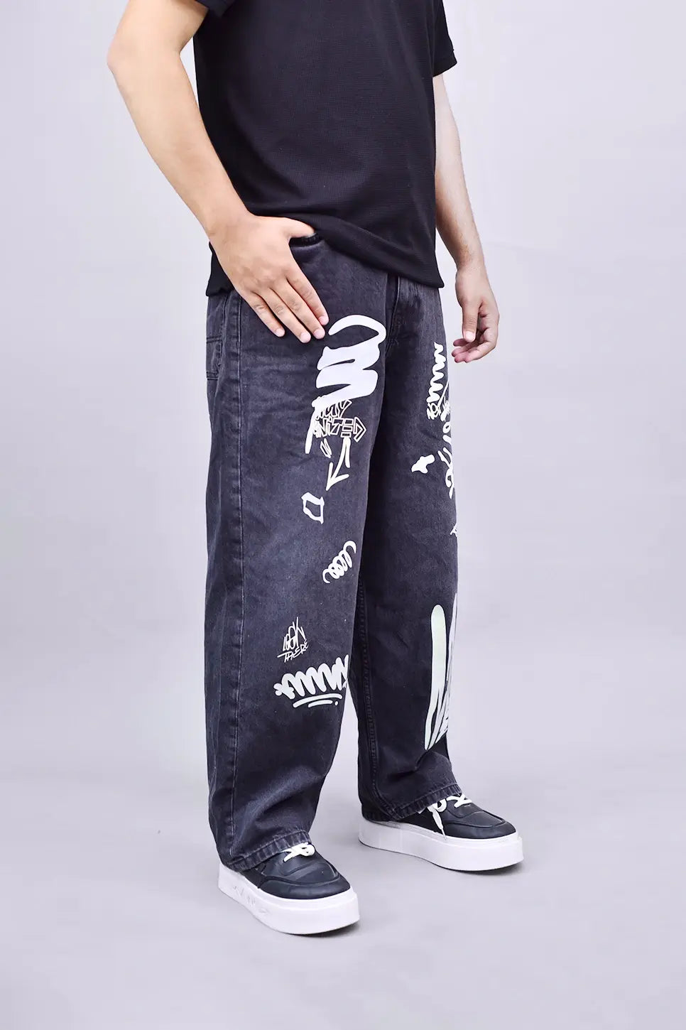 Black Graffiti Baggy Jeans