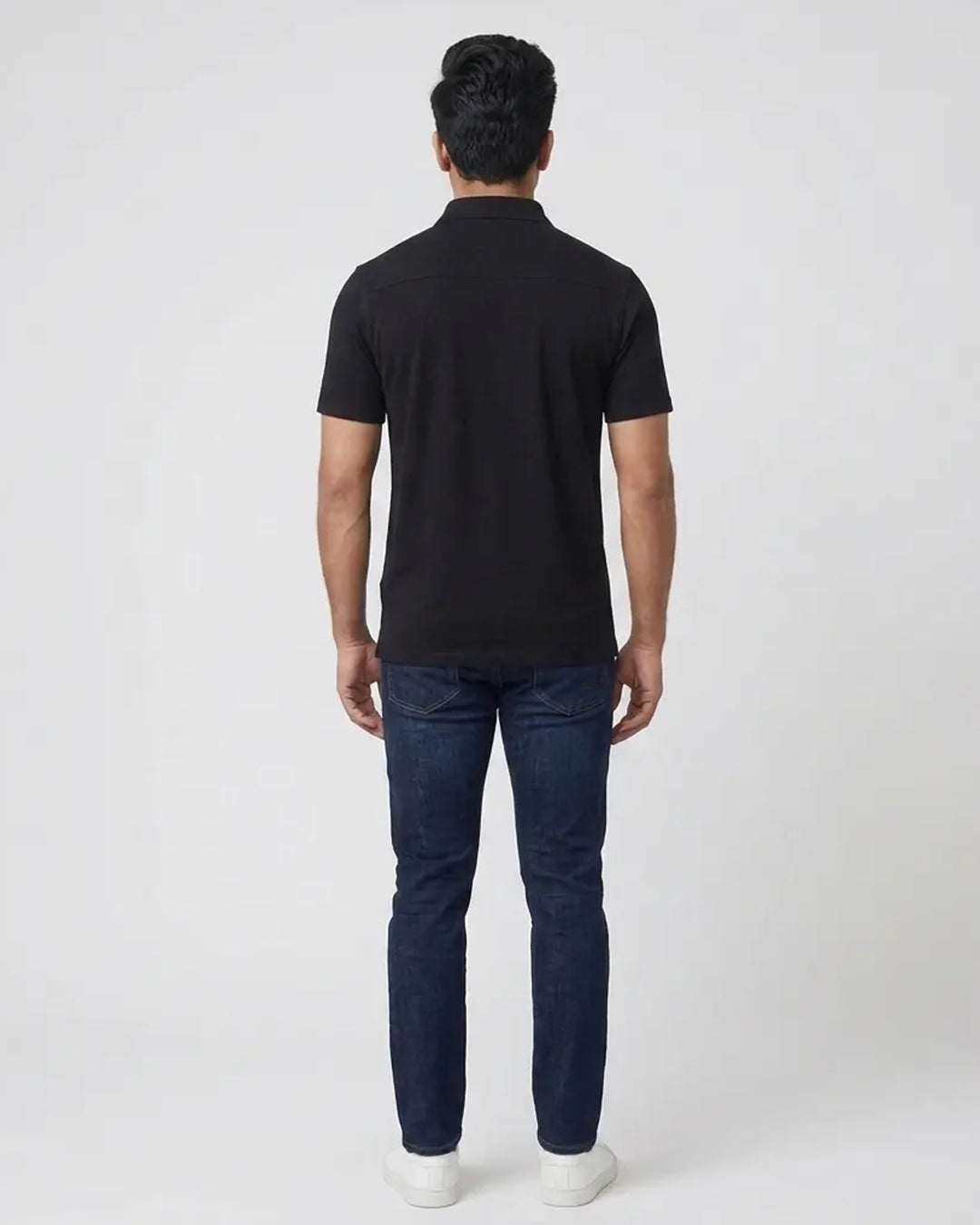 Black Knitted Cotton Polo Shirt for Men