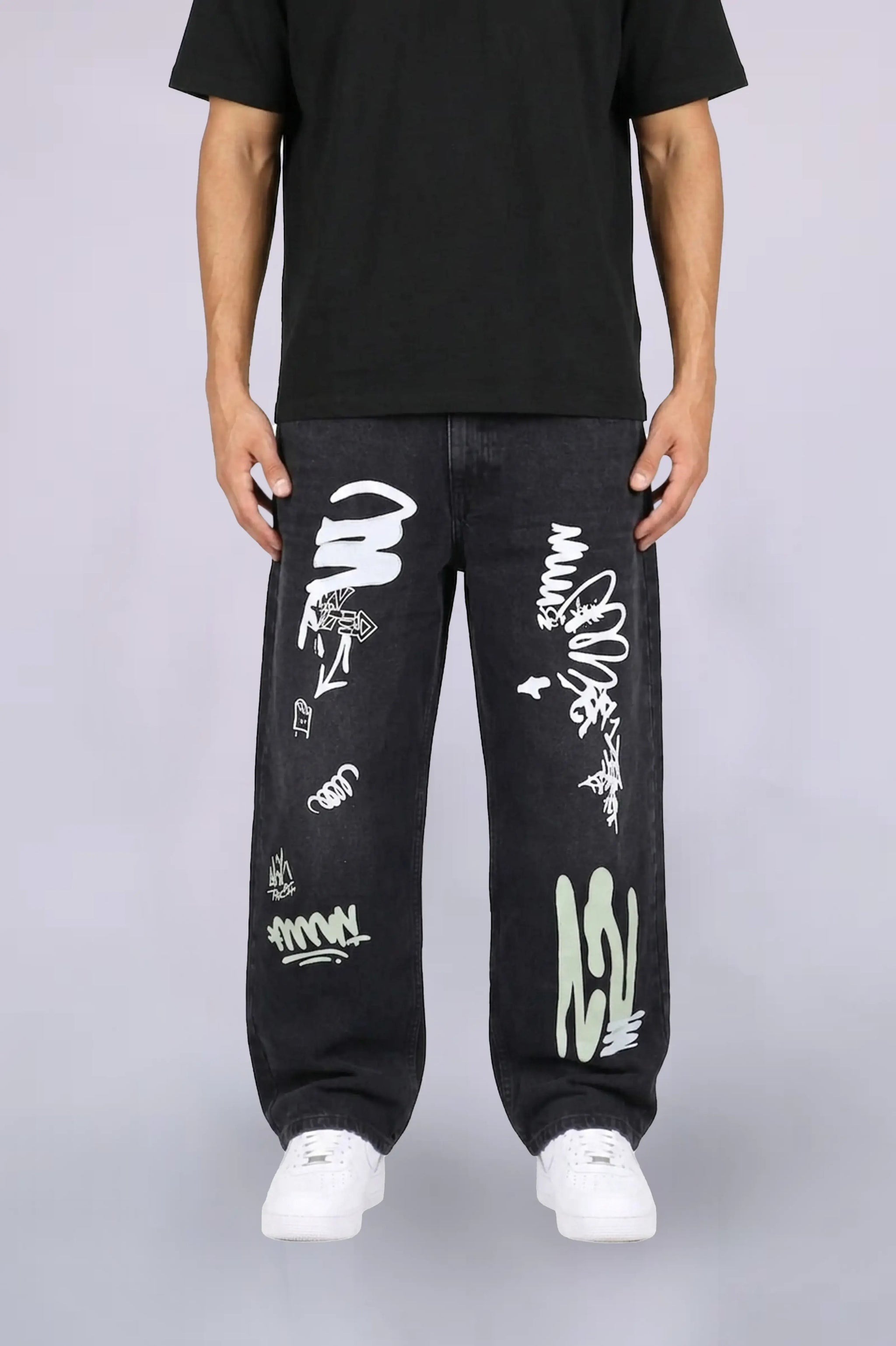 Shop Black Graffiti Baggy Jeans