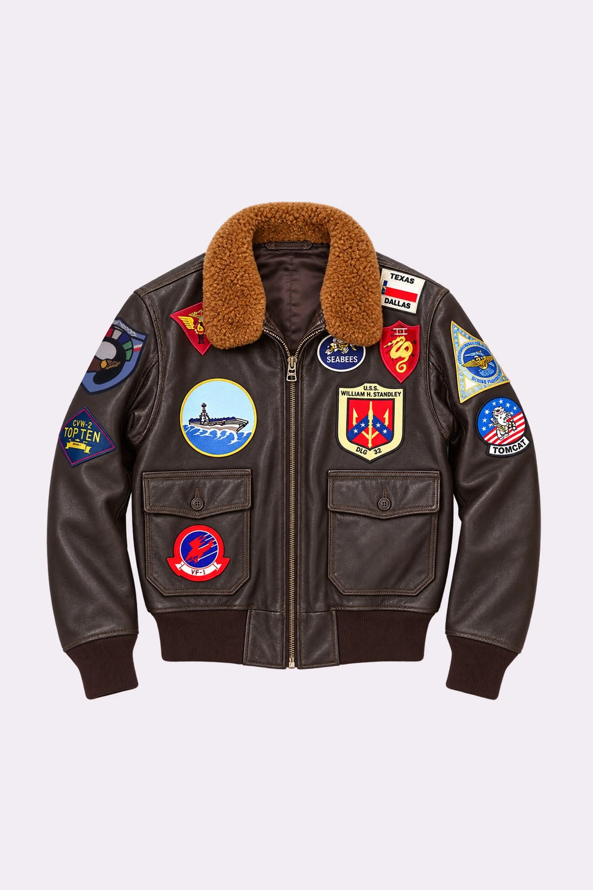 Brown Leather G-1 Top Gun Aviator Jacket - front view