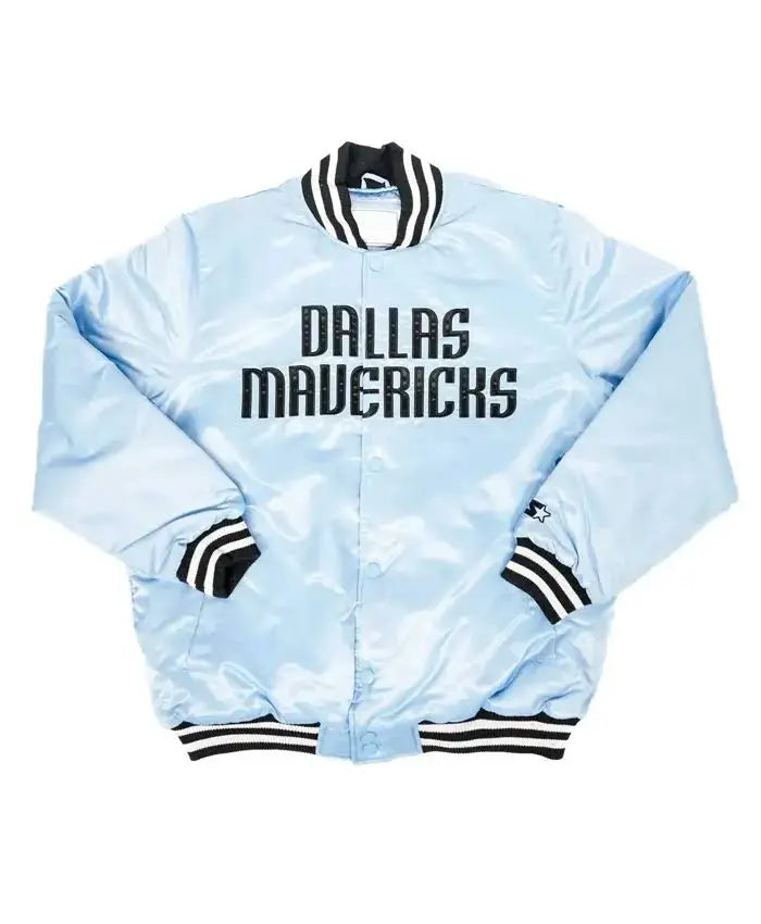 Dallas Mavericks Light Blue Satin Varsity Jacket