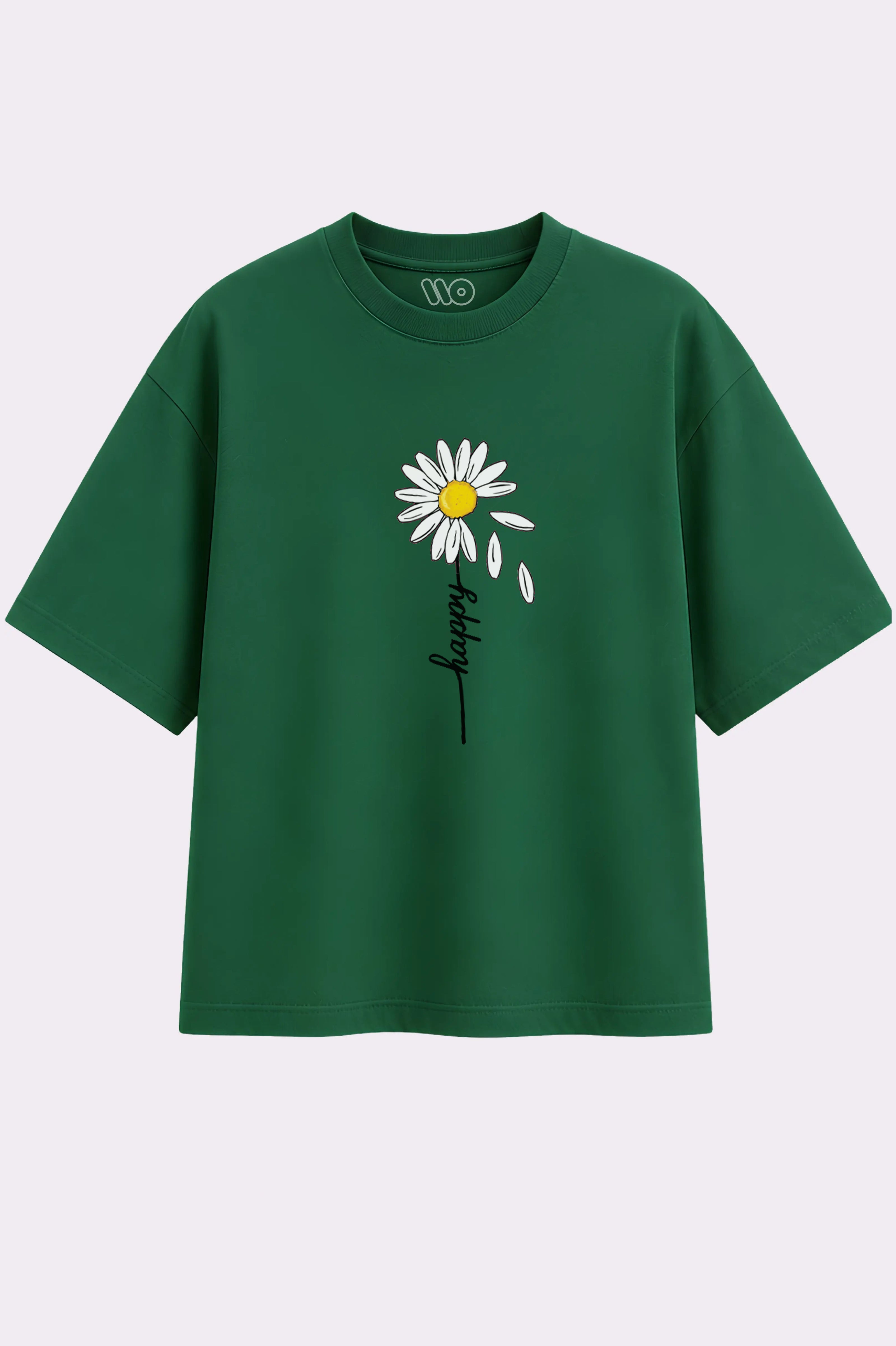 Happy Flower Print Green T-Shirt