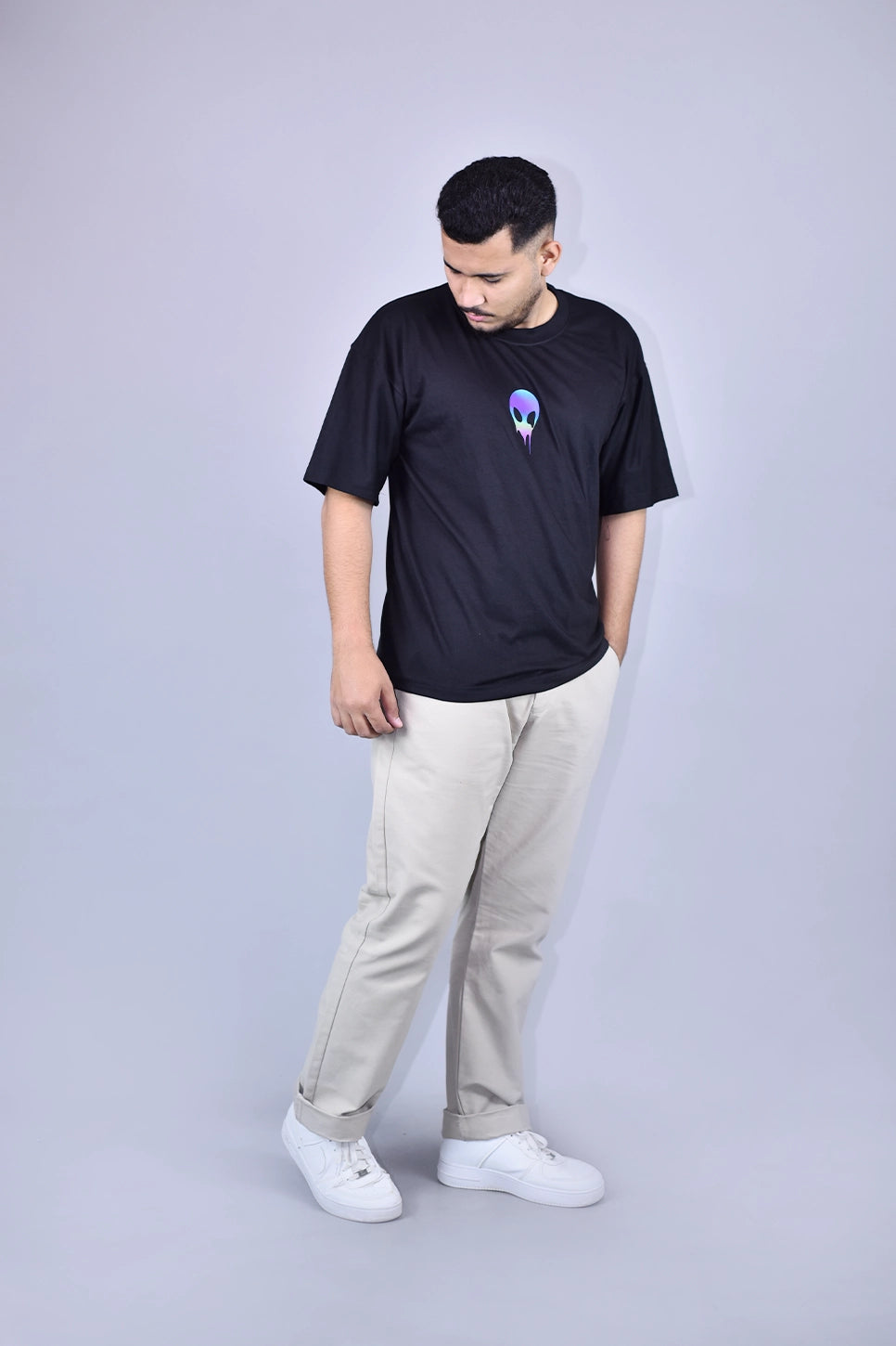 Holographic Alien Black Oversized T-Shirt