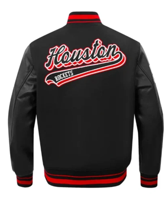 Houston Rockets Script Tail Classic Rib Black Varsity Jacket