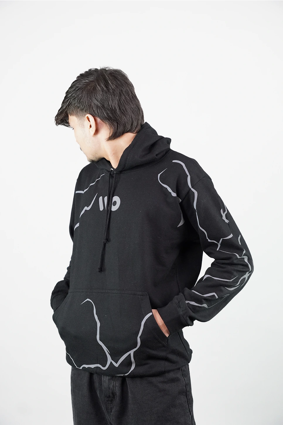 Lightning Print Black Pullover Hoodie