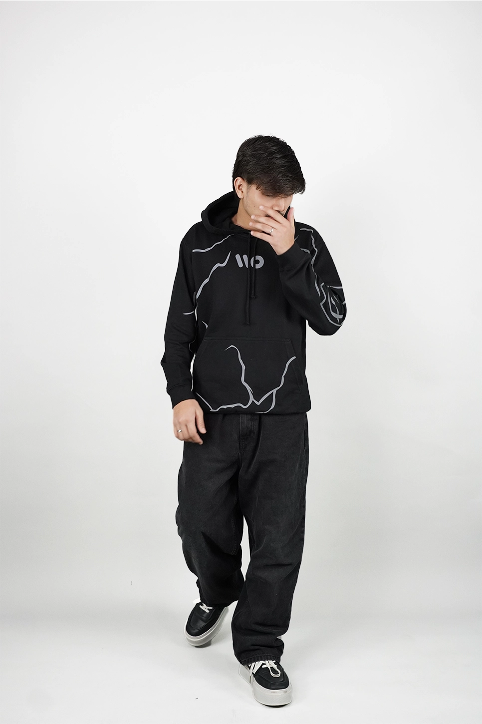 Lightning Print Black Pullover Hoodie