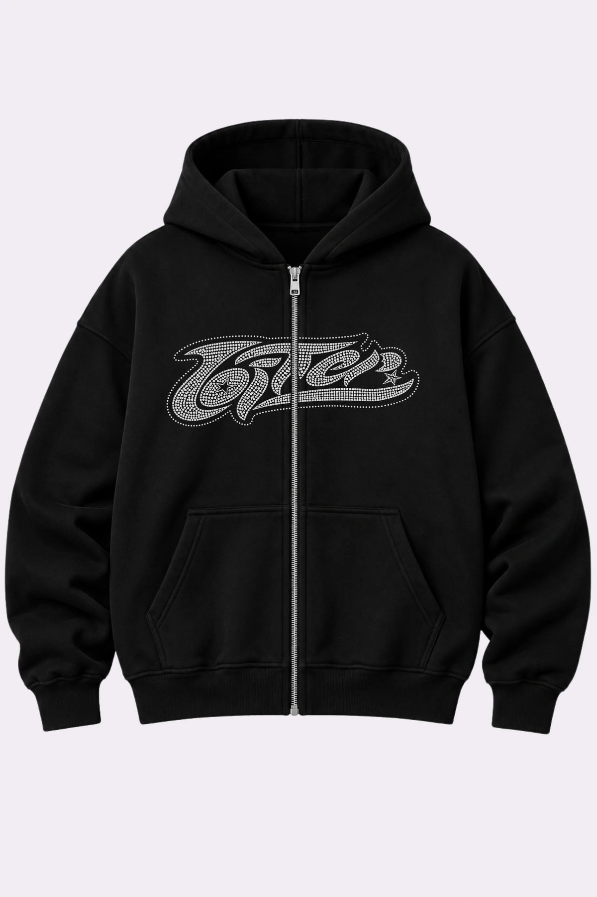 Loiter Black Rhinestone Graphic Zip-Up Hoodie