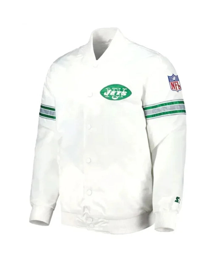 NY Jets The Power Forward White Varsity Jacket
