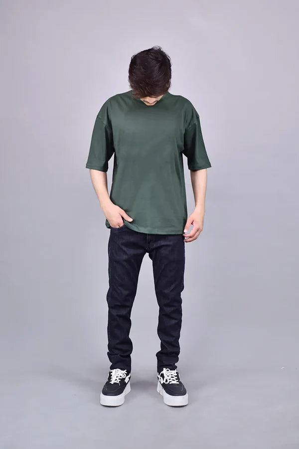 Plain Green Drop Shoulder T-Shirt