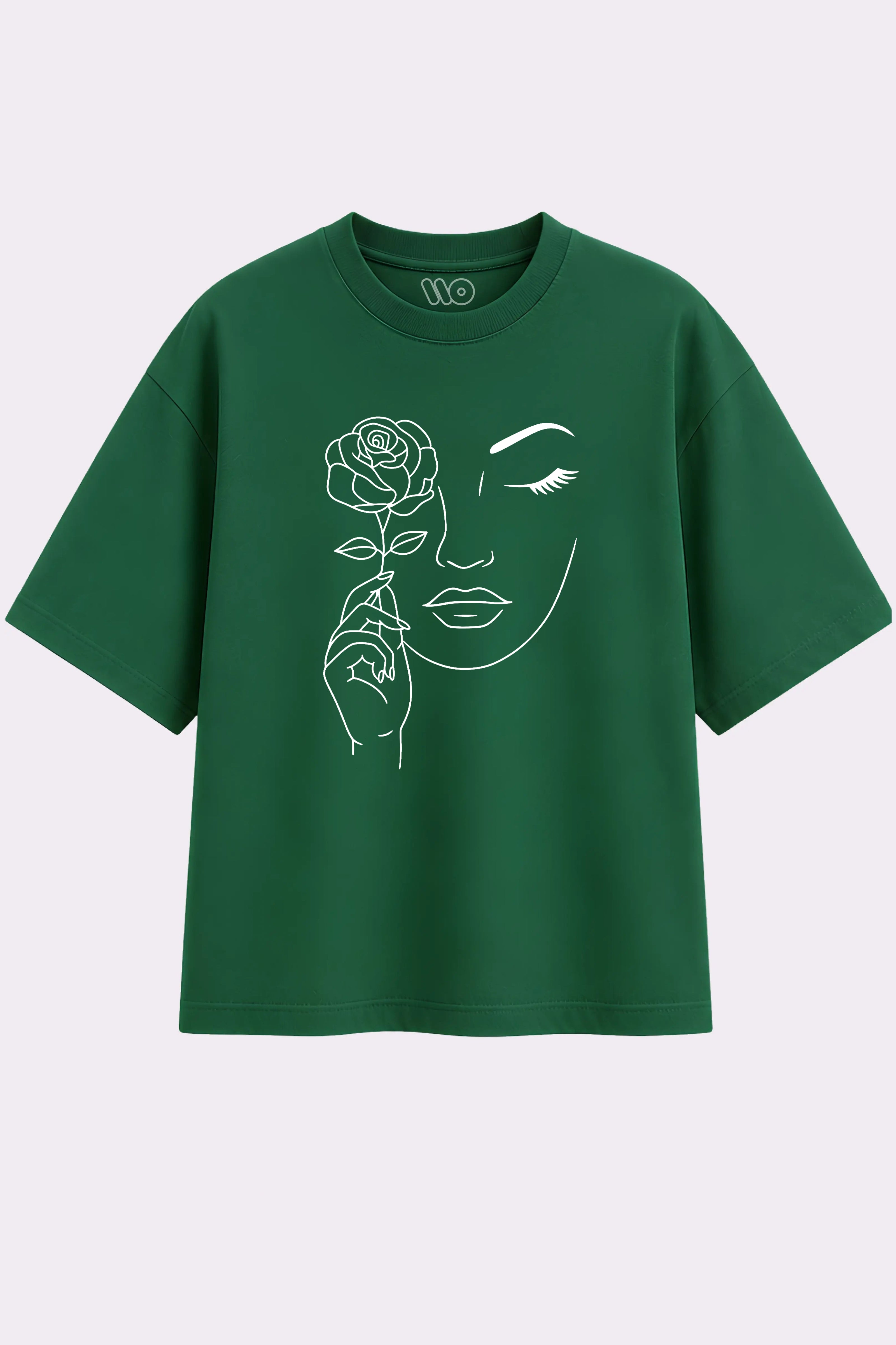 Rose Face Oversized Green T-Shirt