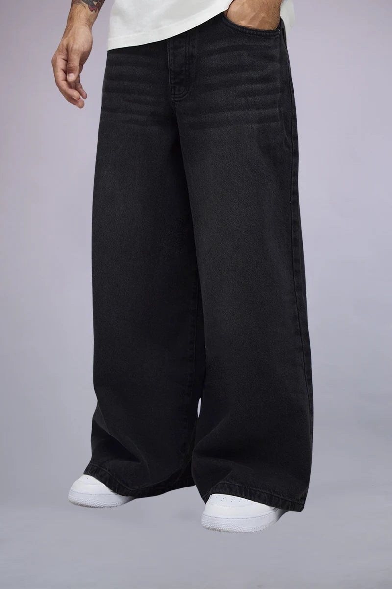 Super Baggy Rigid Washed Black Jeans