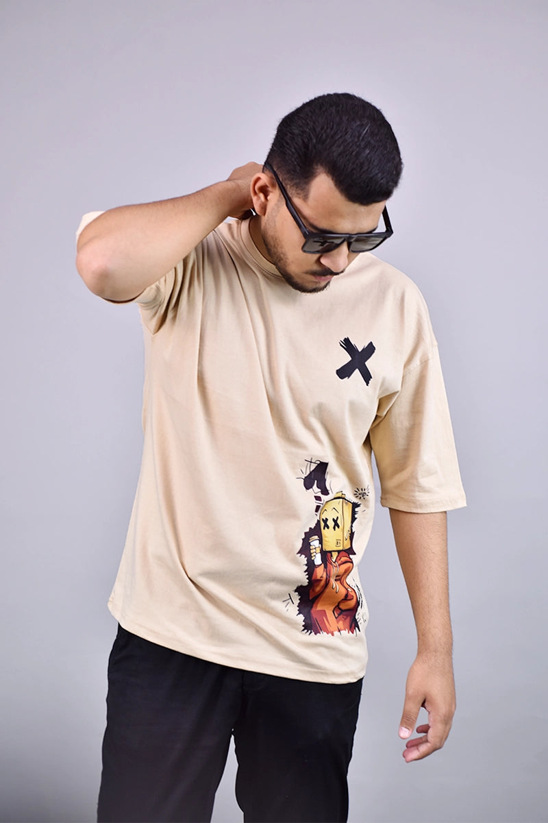 Tan Box Head Character T-Shirt