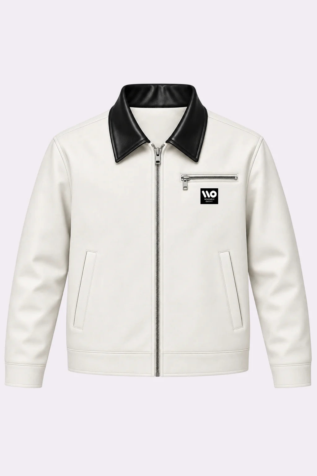 White Faux Leather Zip-Up Jacket