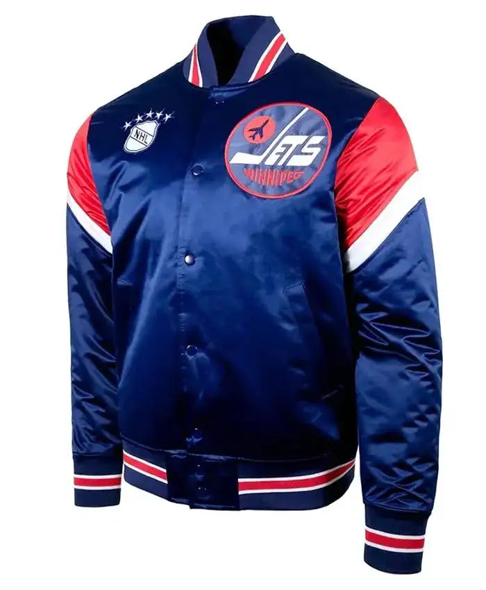 Winnipeg Jets Heavyweight Alt Blue Satin Varsity Jacket