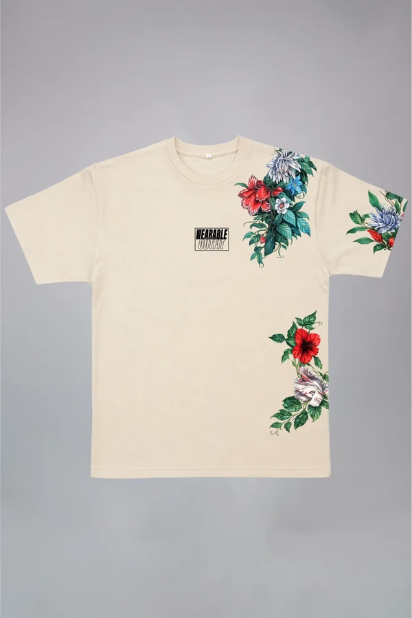 Midnight Floral Beige Oversized T-Shirt