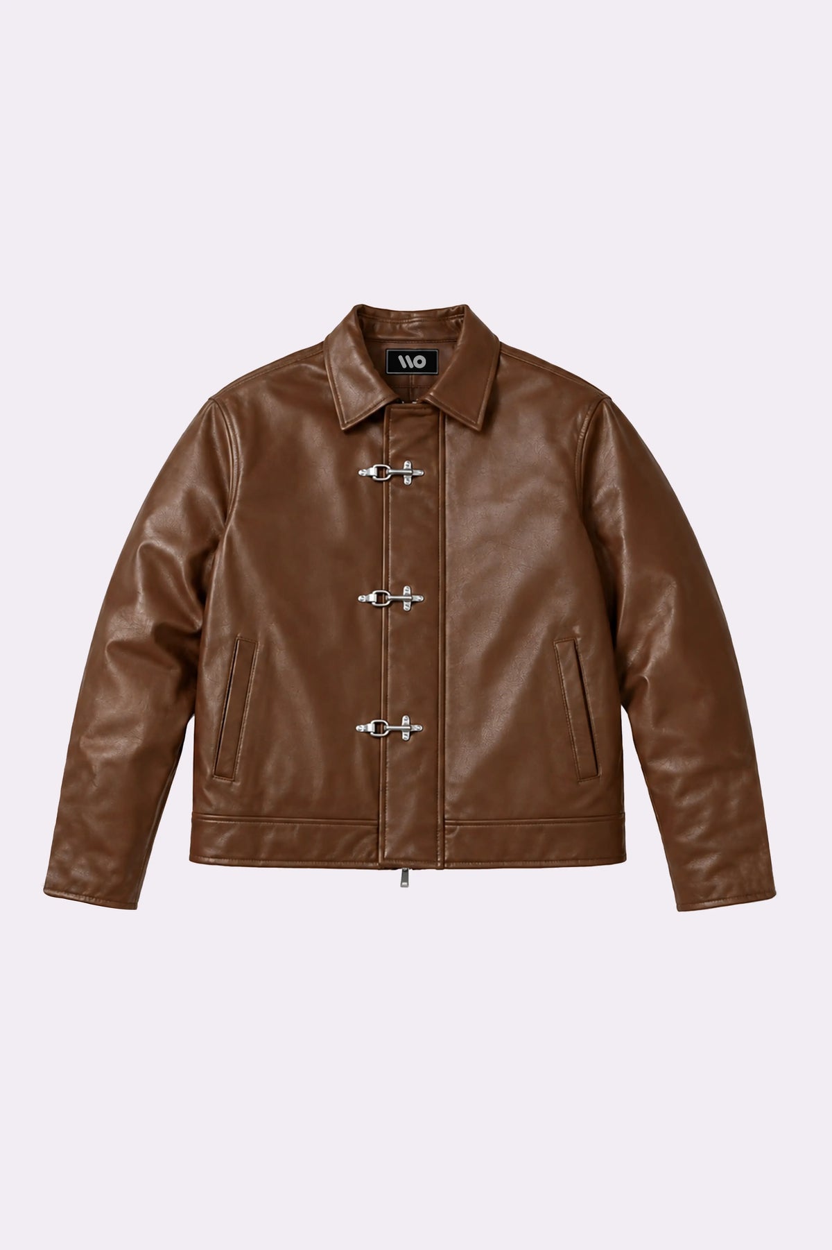 Fireman Clasp Brown Faux Leather Jacket