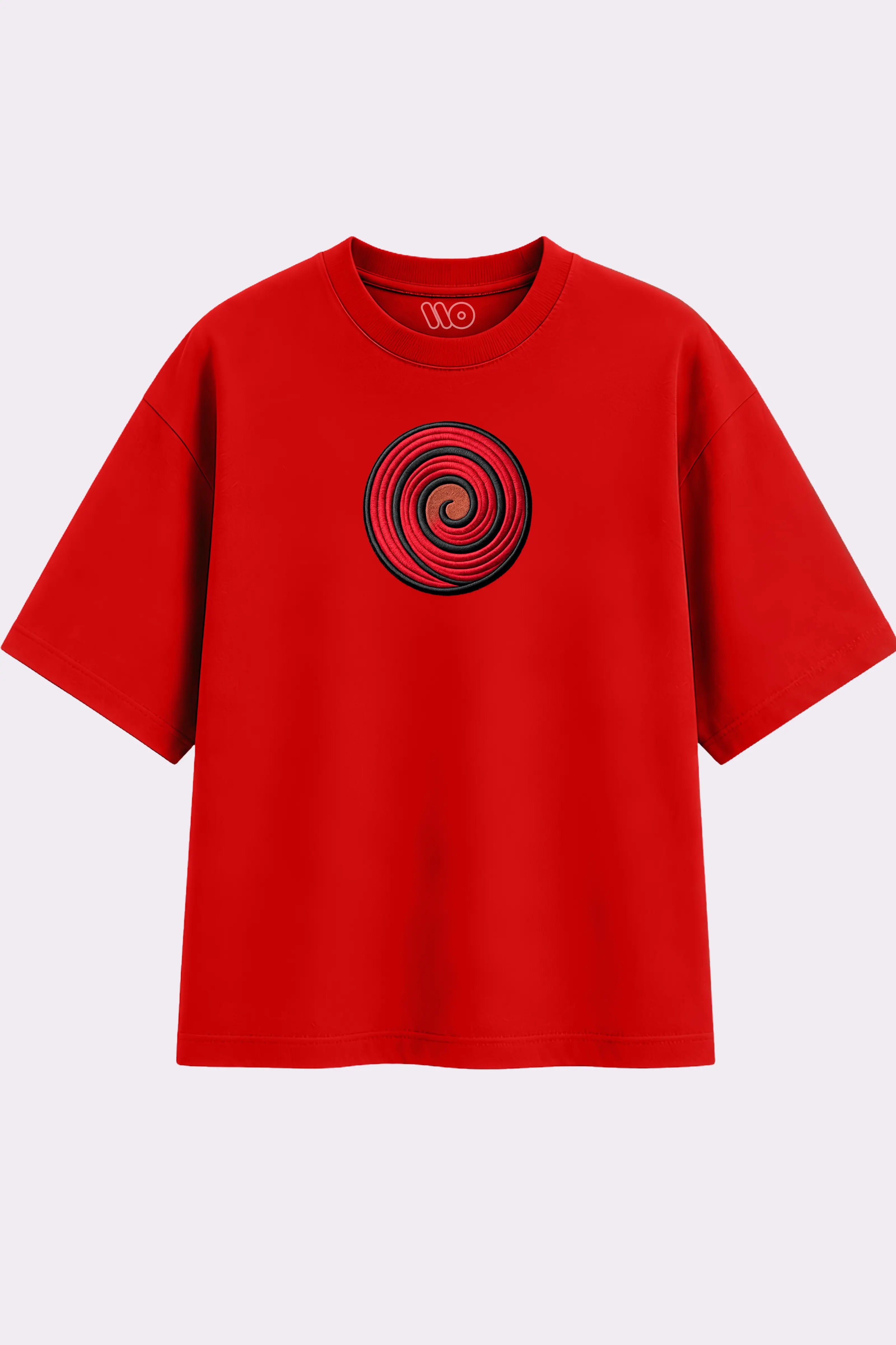 Spiral Embroidered Red Oversized T-Shirt