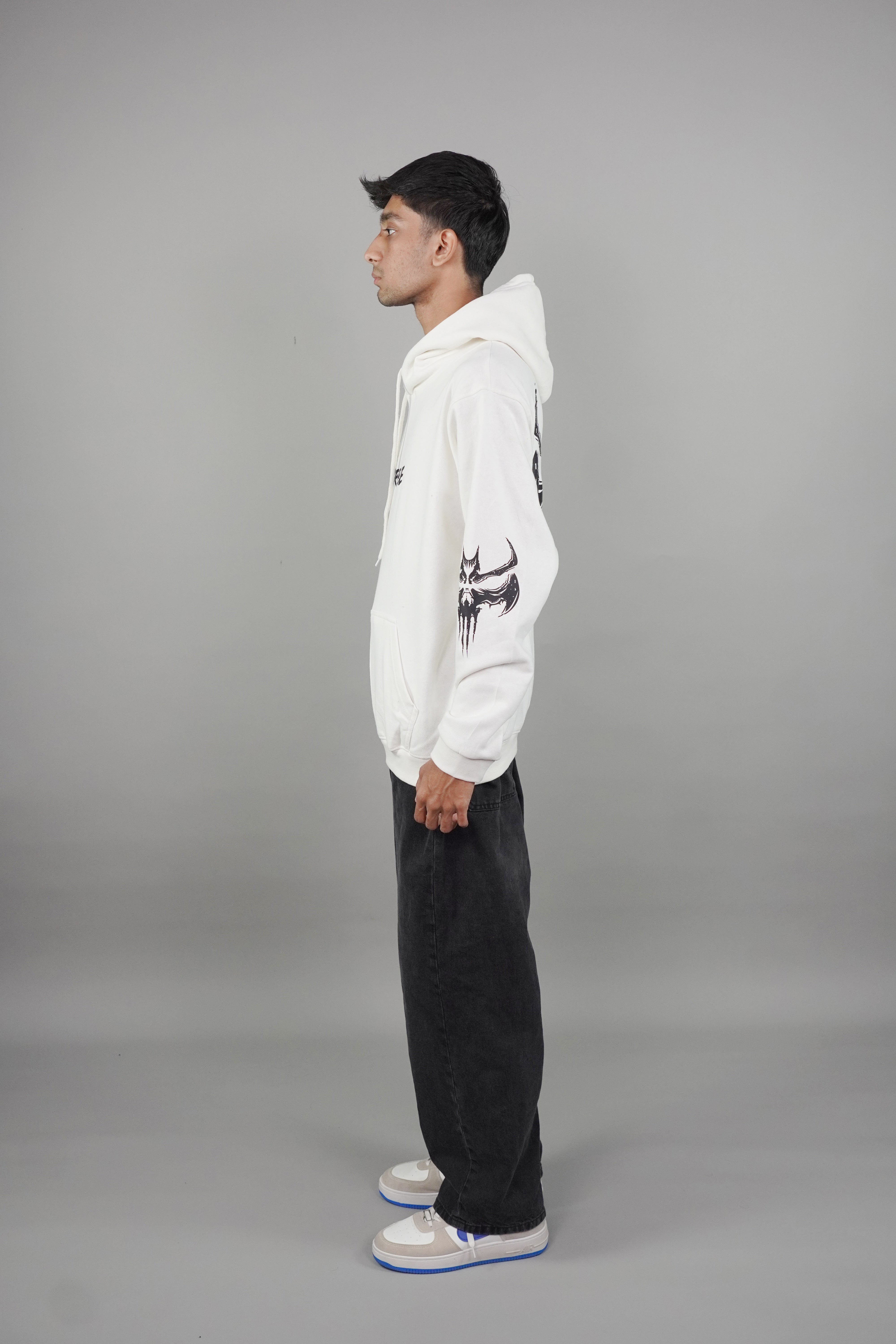 gothic bat skull graphic print White Hoodie