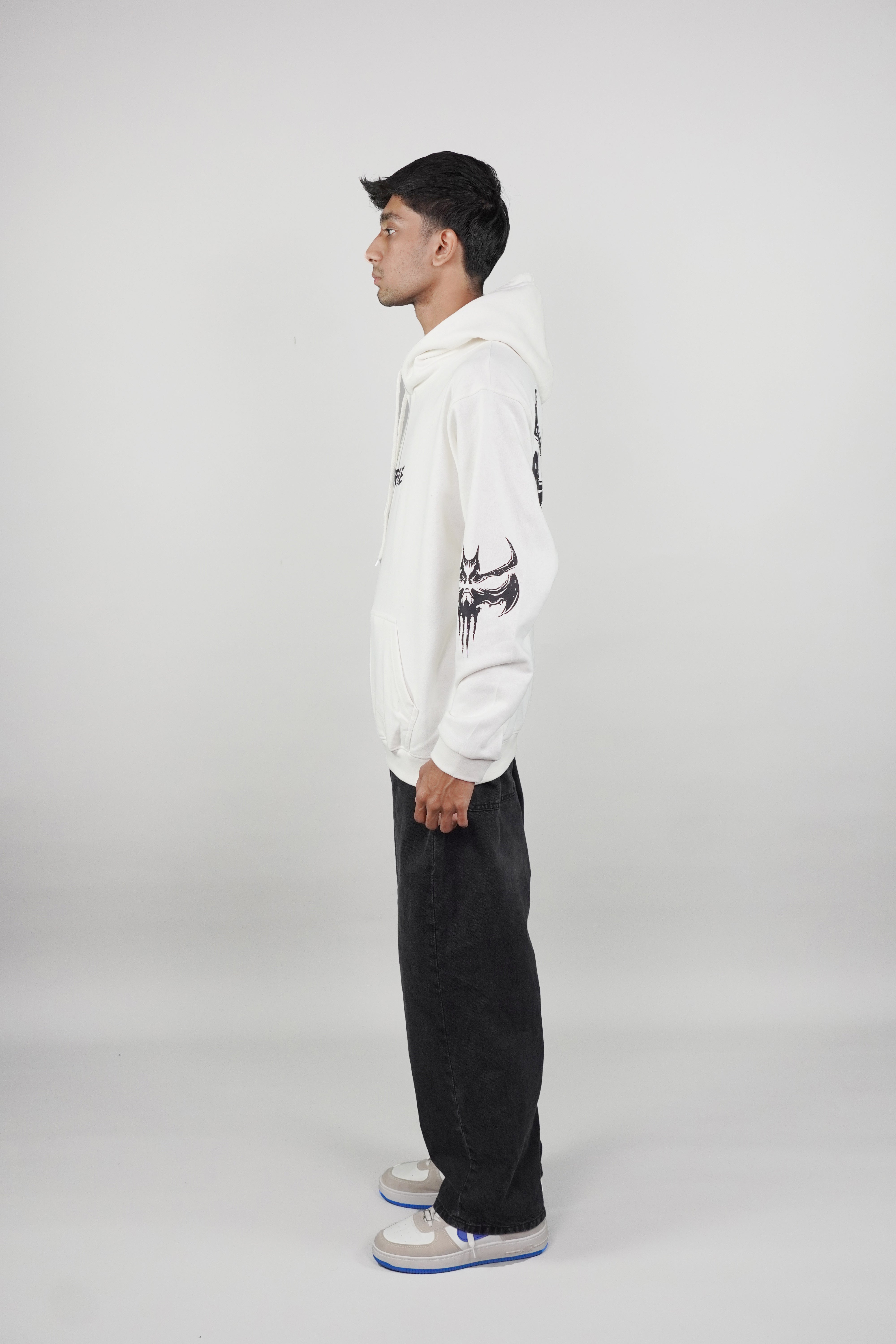 gothic bat skull graphic print White Hoodie