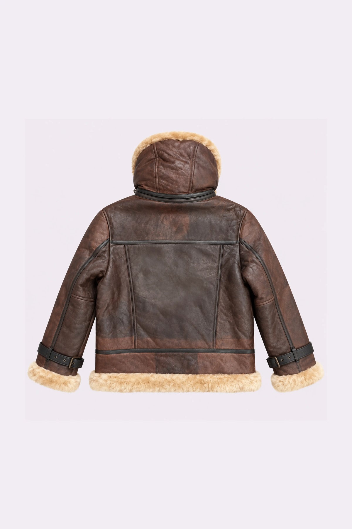 Brown Shearling Bomber Jacket - back view