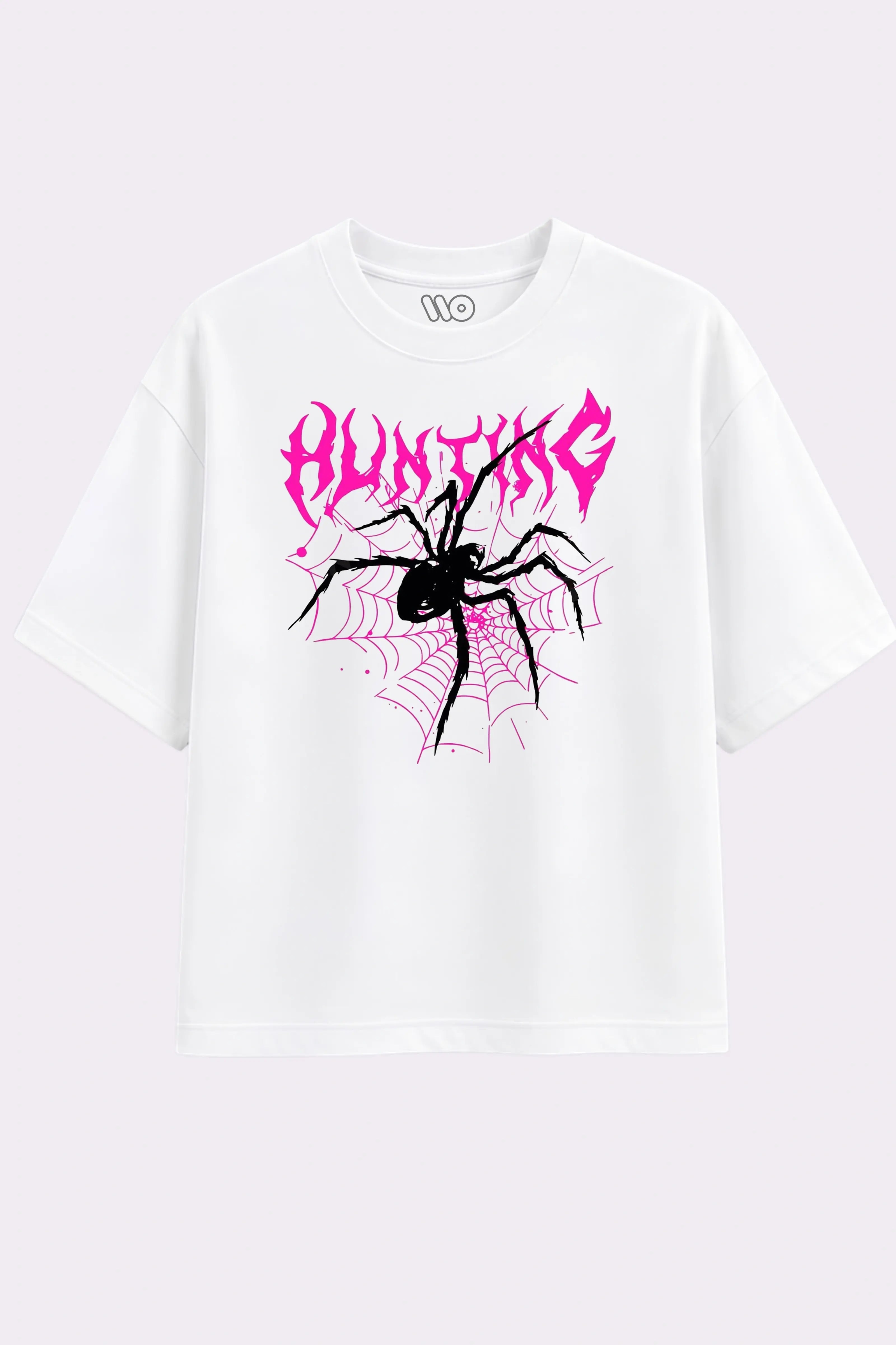 Spider Hunting Print Oversized White T-Shirt
