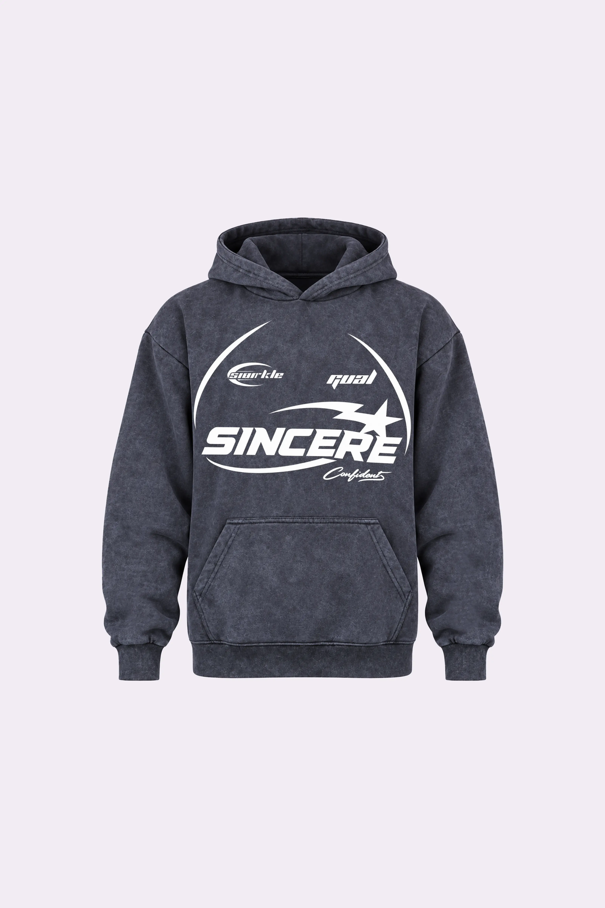 Sincere Confident Acid Wash Graphic Hoodie
