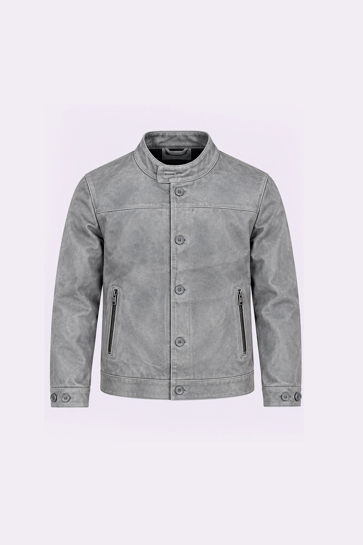 Grey Leather Biker Jacket