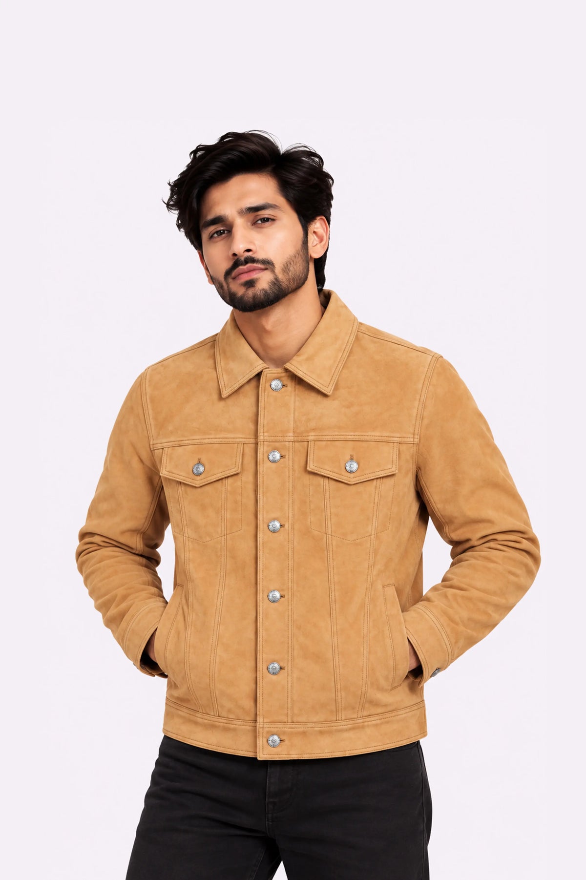 Real Suede Leather Trucker Jacket
