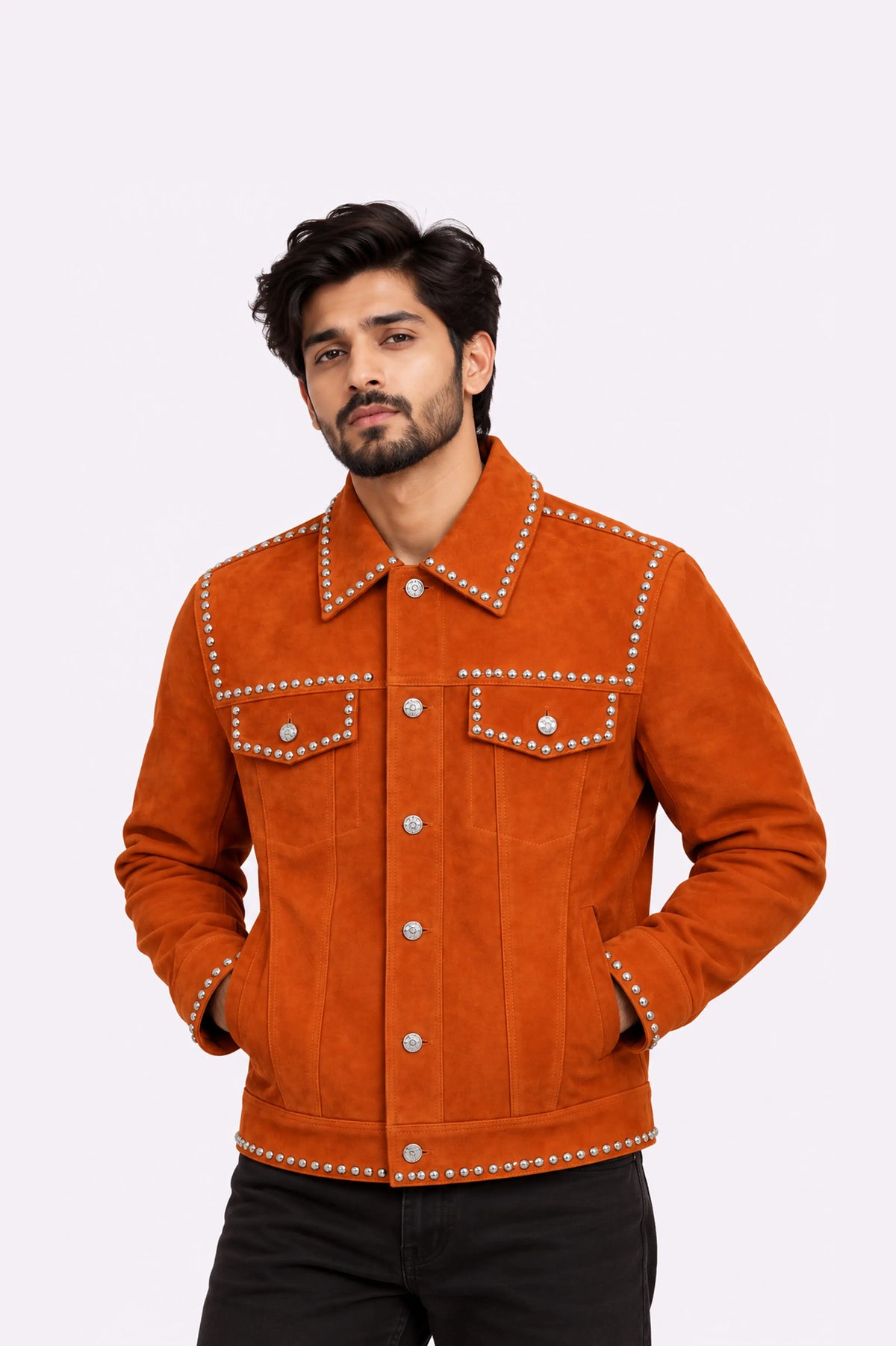 Studded Real Suede Trucker Jacket