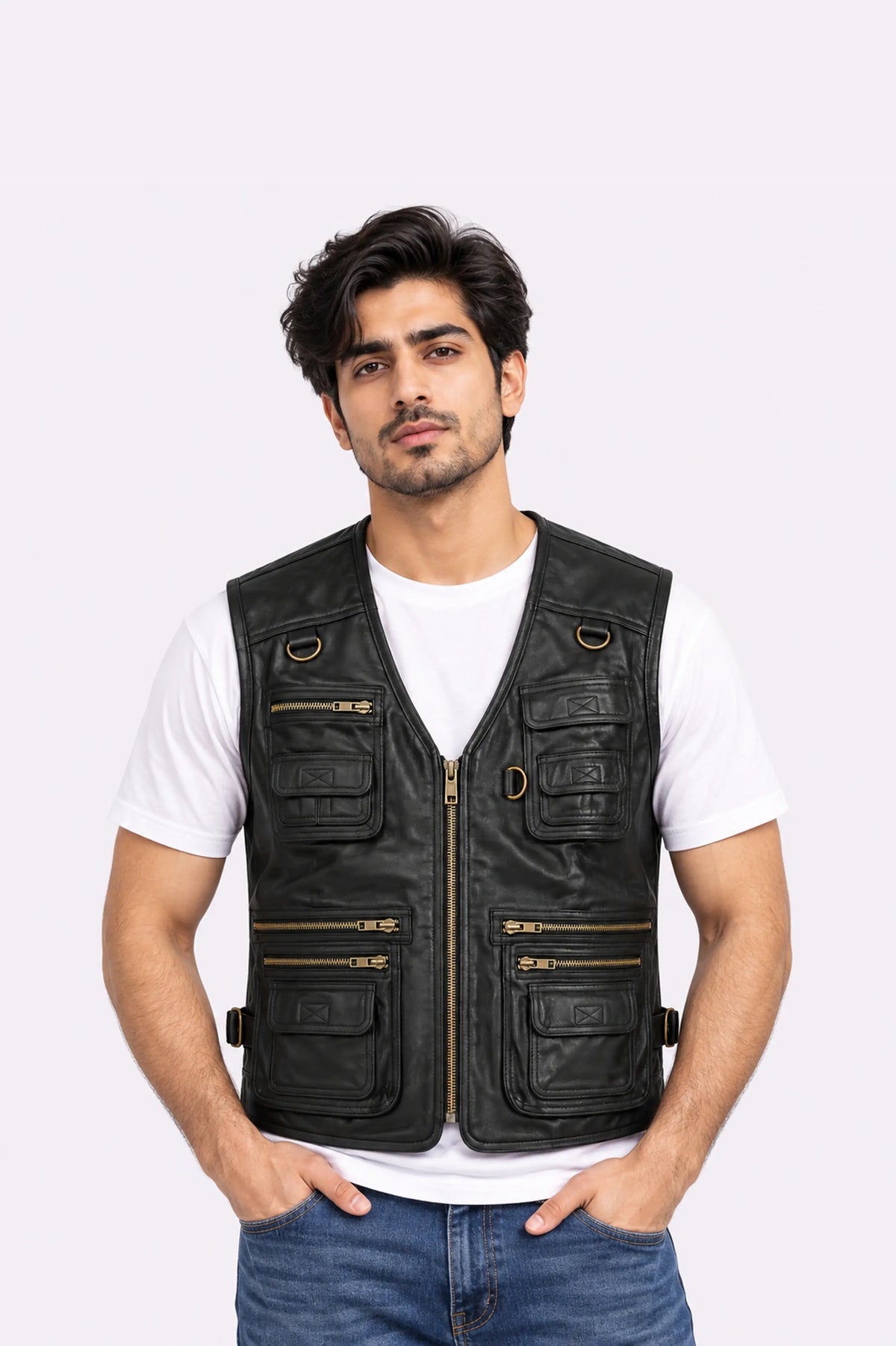 Black Real Leather Vest