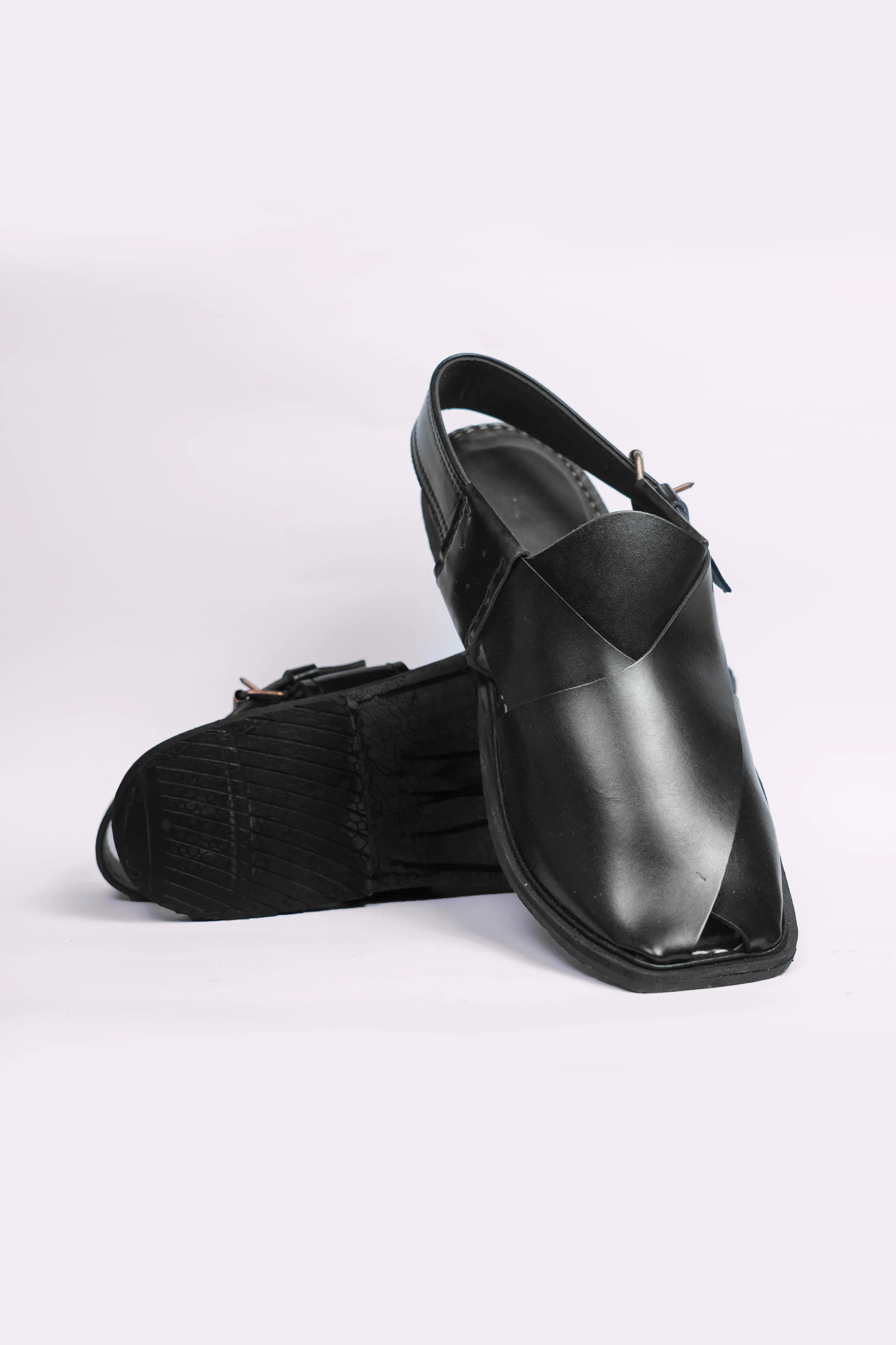 Shiny Black Traditional Peshawari Chappal