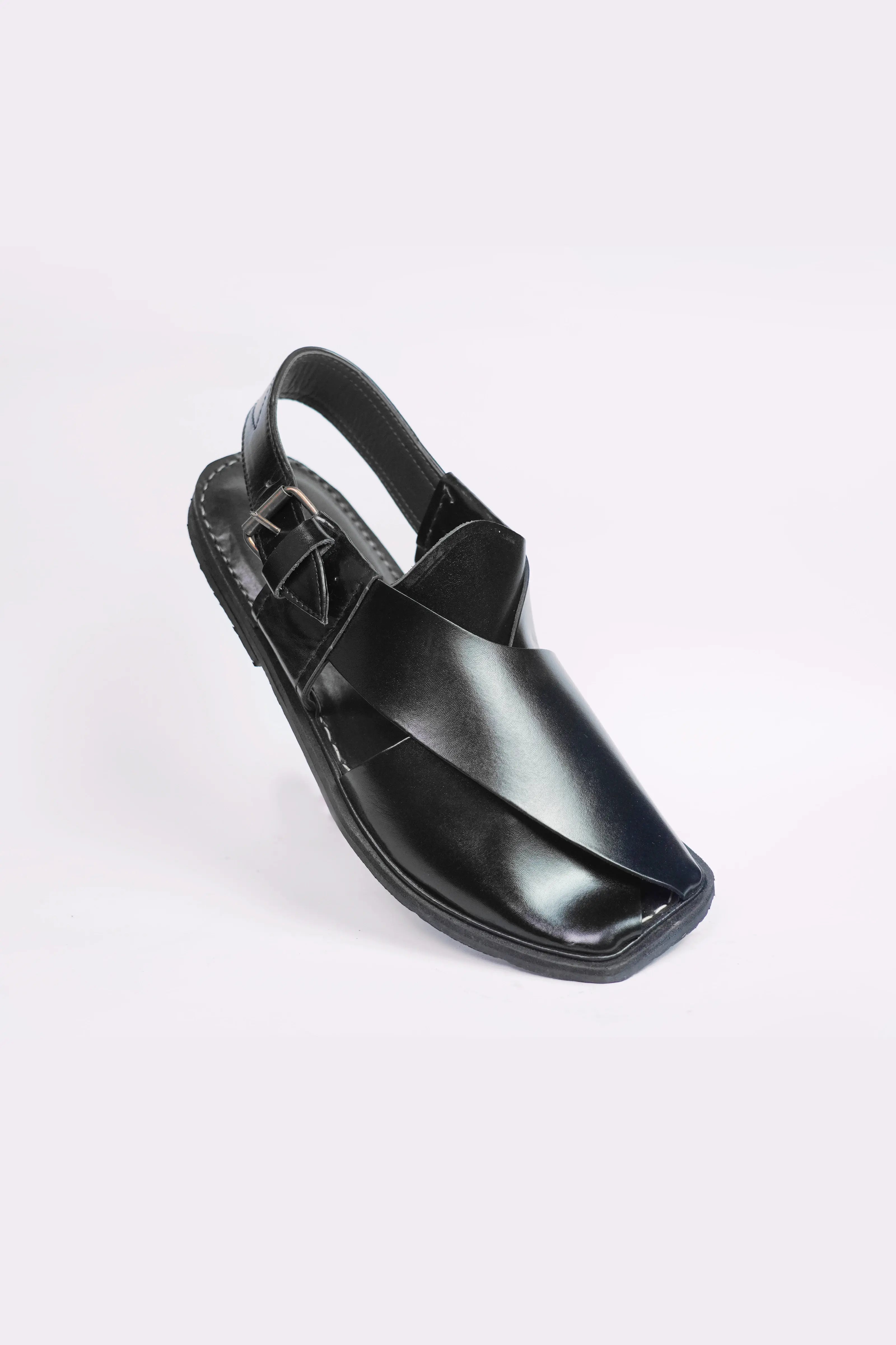Shiny Black Traditional Peshawari Chappal