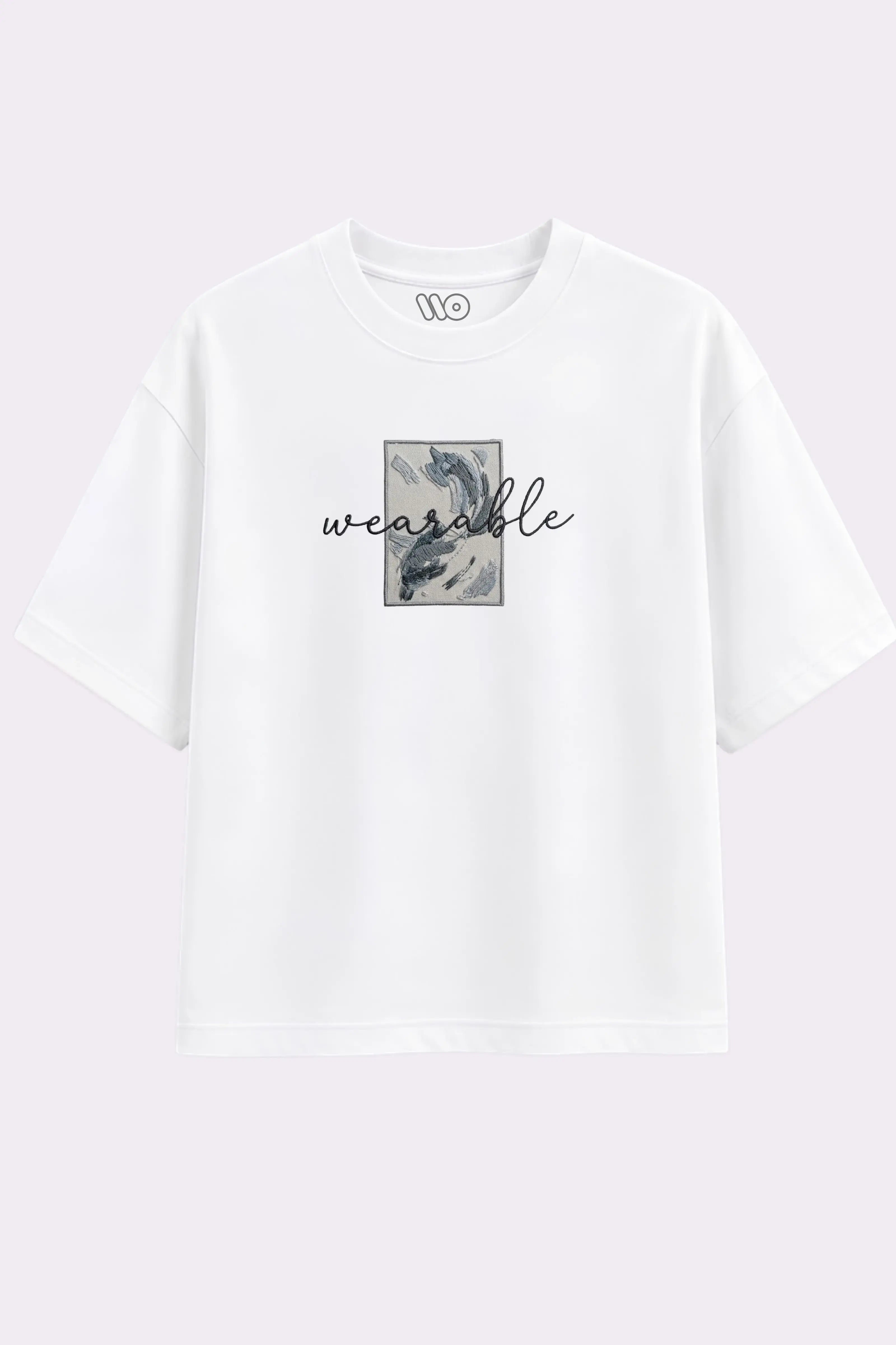 Wearable Printed White Embroidered T-Shirt