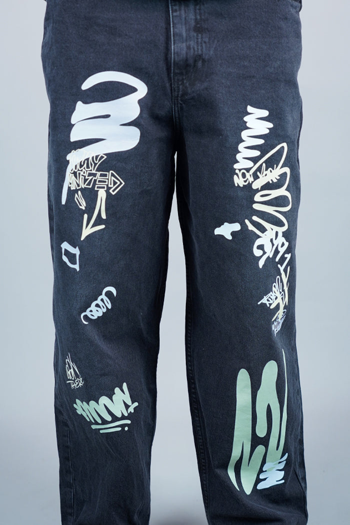 Black Graffiti Baggy Jeans