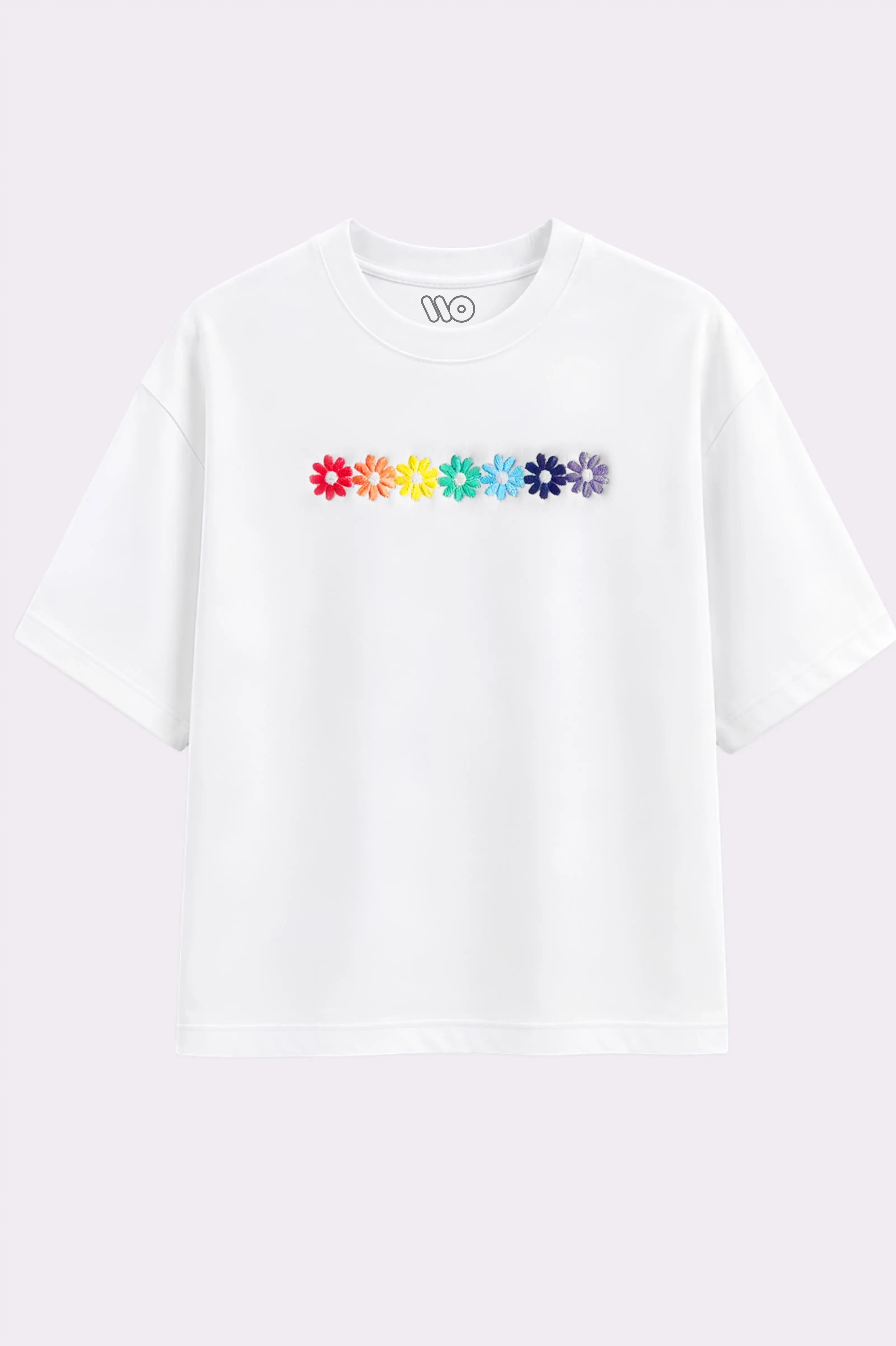 Rainbow Daisy Embroidered T-Shirt