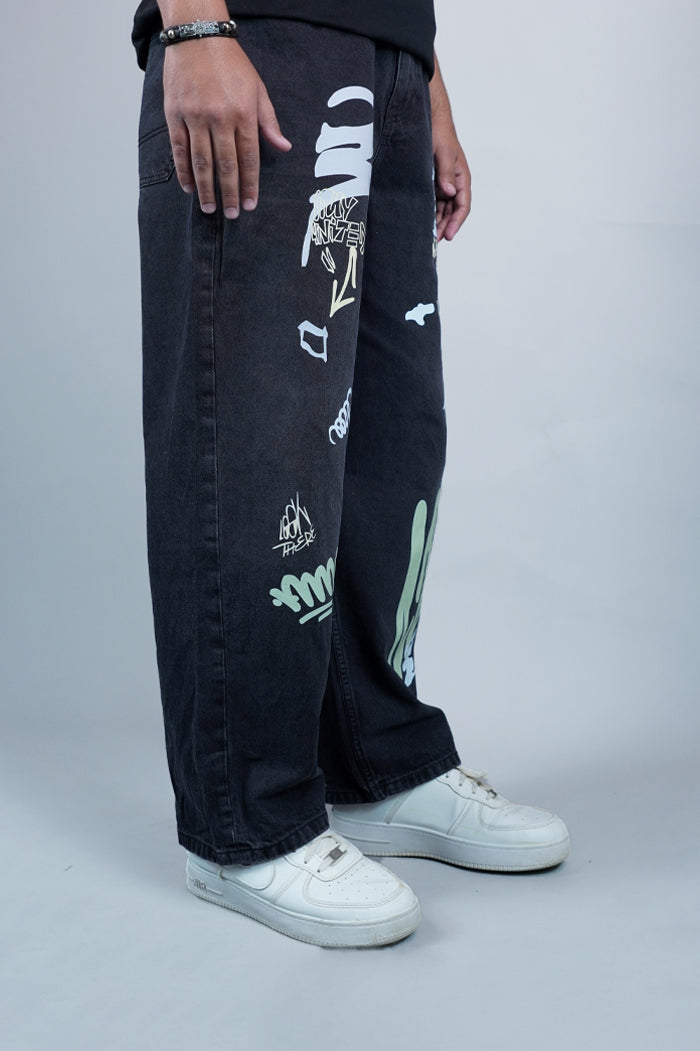 Black Graffiti Baggy Jeans