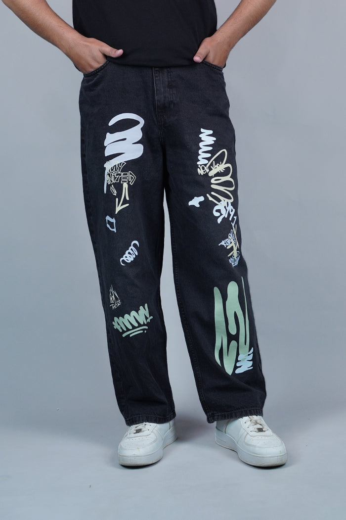 Black Graffiti Baggy Jeans
