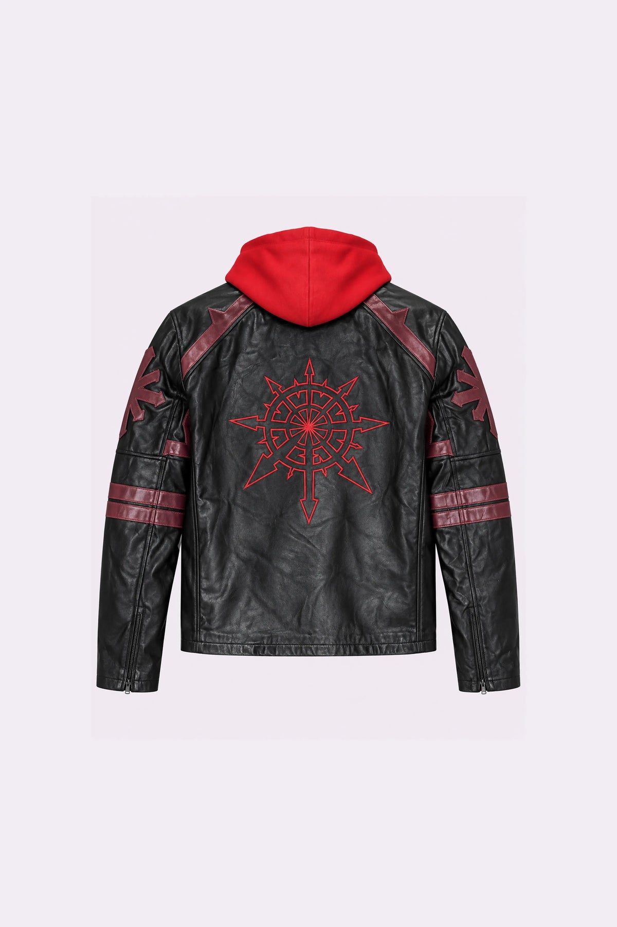 Black Leather Red Hooded Jacket