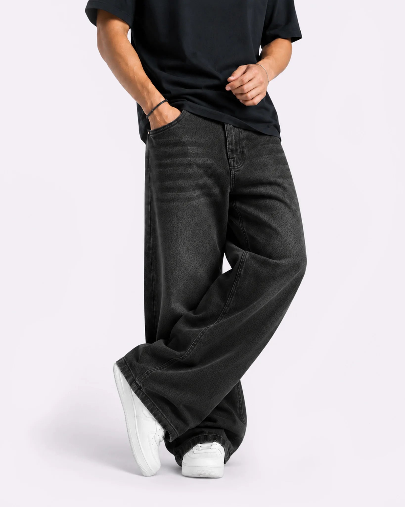 Men Black Denim Baggy Jeans