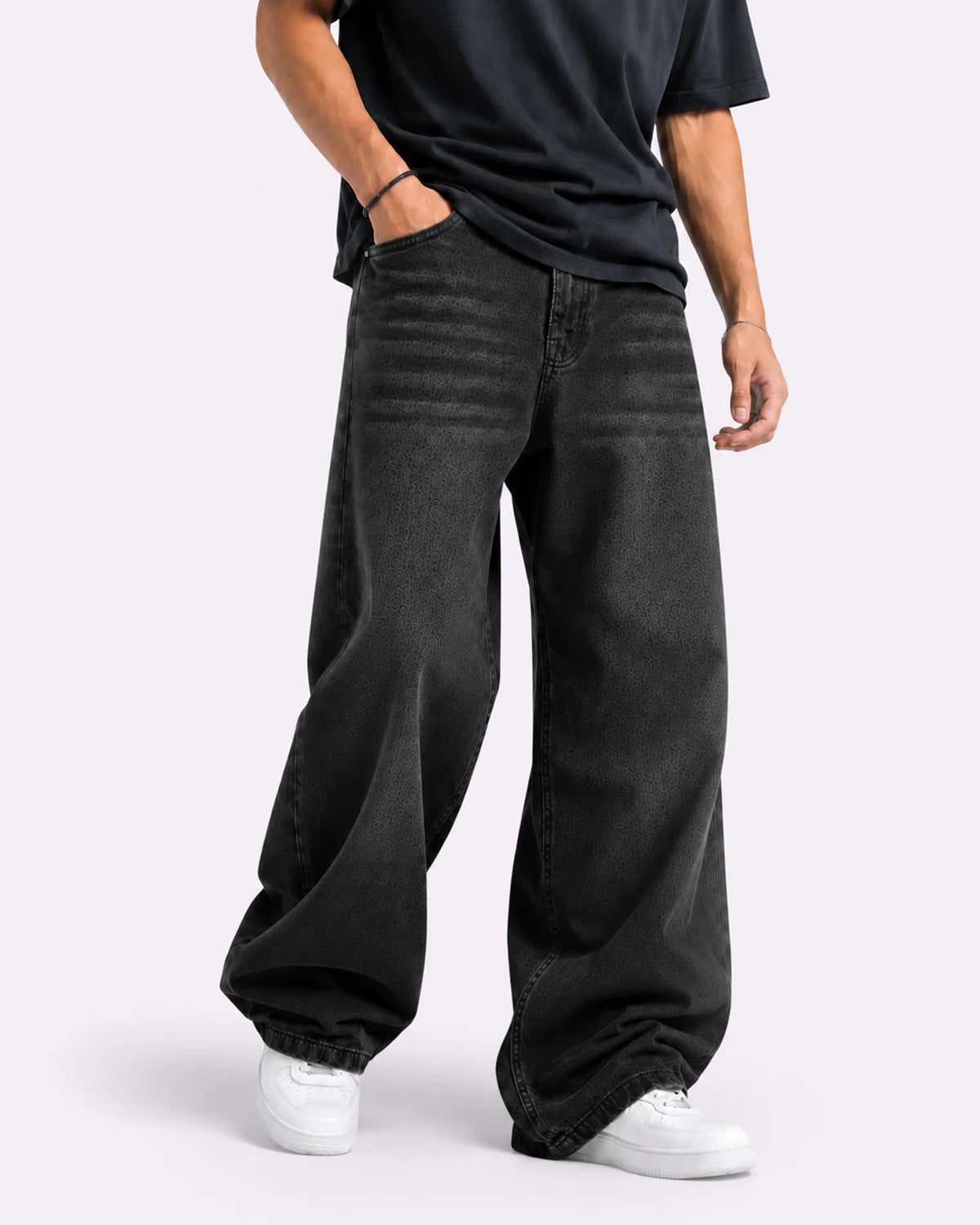 Men Black Denim Baggy Jeans